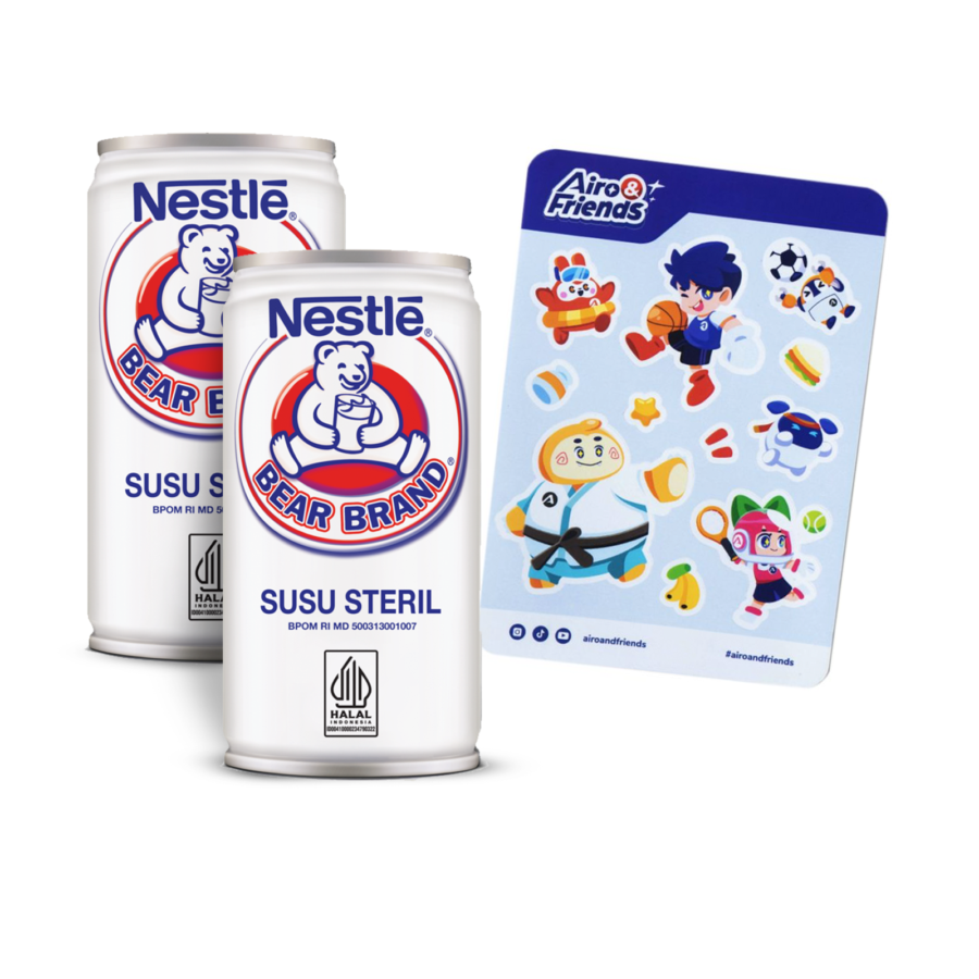 [Bundle] 2 Bear Brand Nestle Susu Steril 189 ml + 1 Sticker Sheet Airo & Friends - Sport