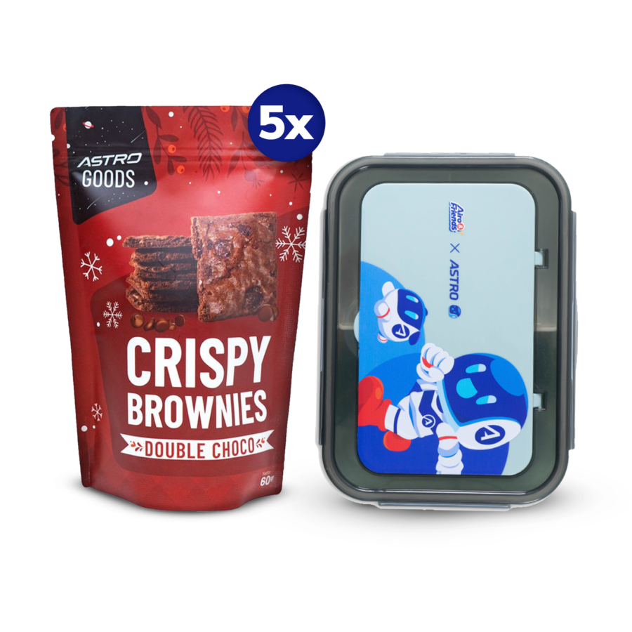 [Bundle] 5 Crispy Brownies Double Choco - Astro Goods 60 gram + 1 Lunch Box - Airo & IO