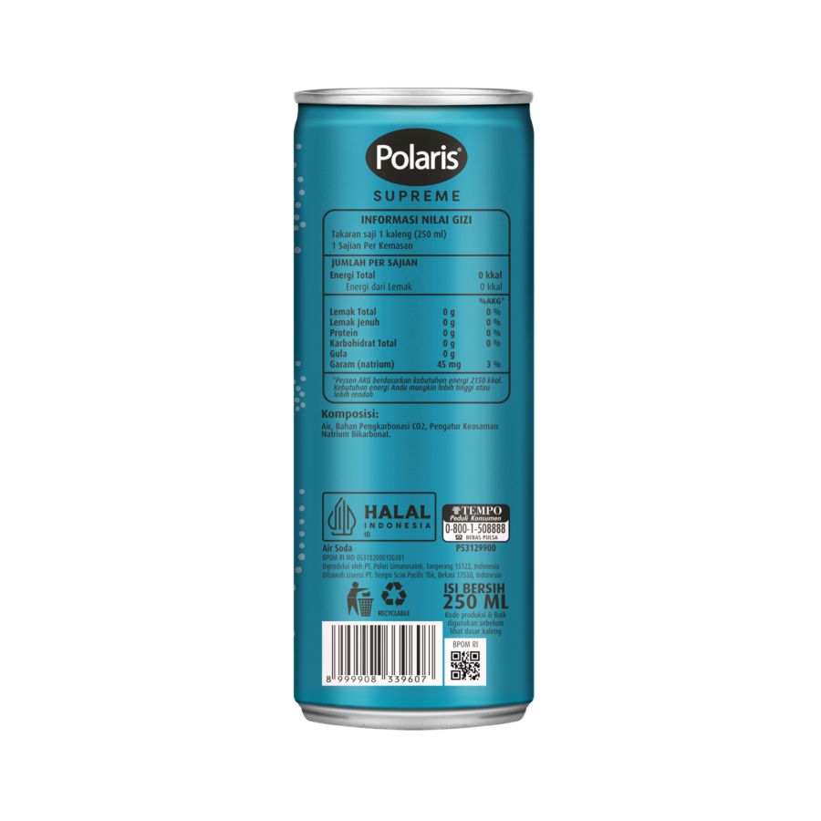 Polaris Supreme Fine Club Soda Water Can 250ml