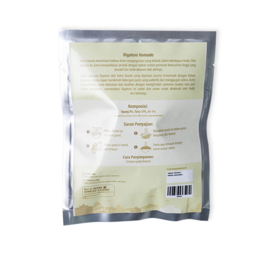 Rigatoni Tanpa Pengawet Astro Goods/Pasta 100gram