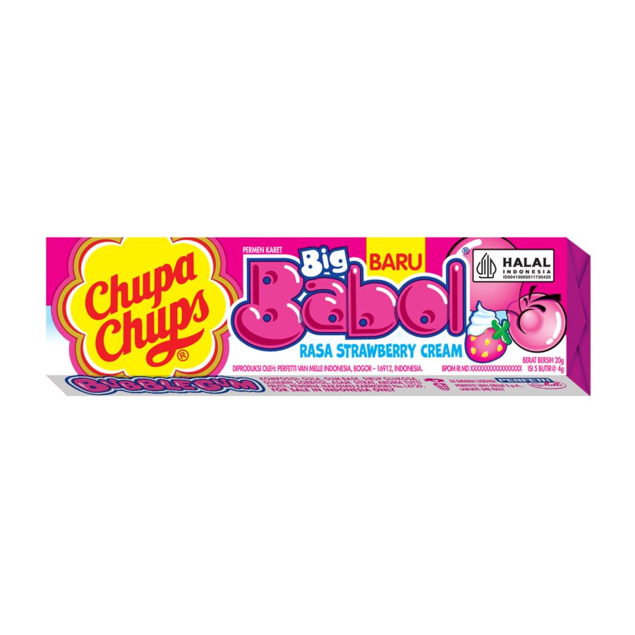 Chupa Chups Big Babol Strawberry Stick 20g - Permen Karet Rasa Stroberi 1pc 20gram