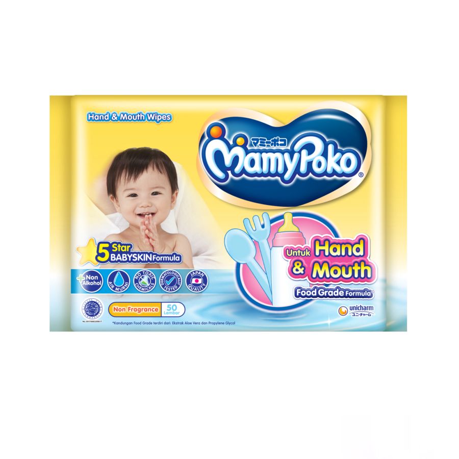 Mamypoko Hand & Mouth Wipes Non Fragrance Tisu Basah 50sheets