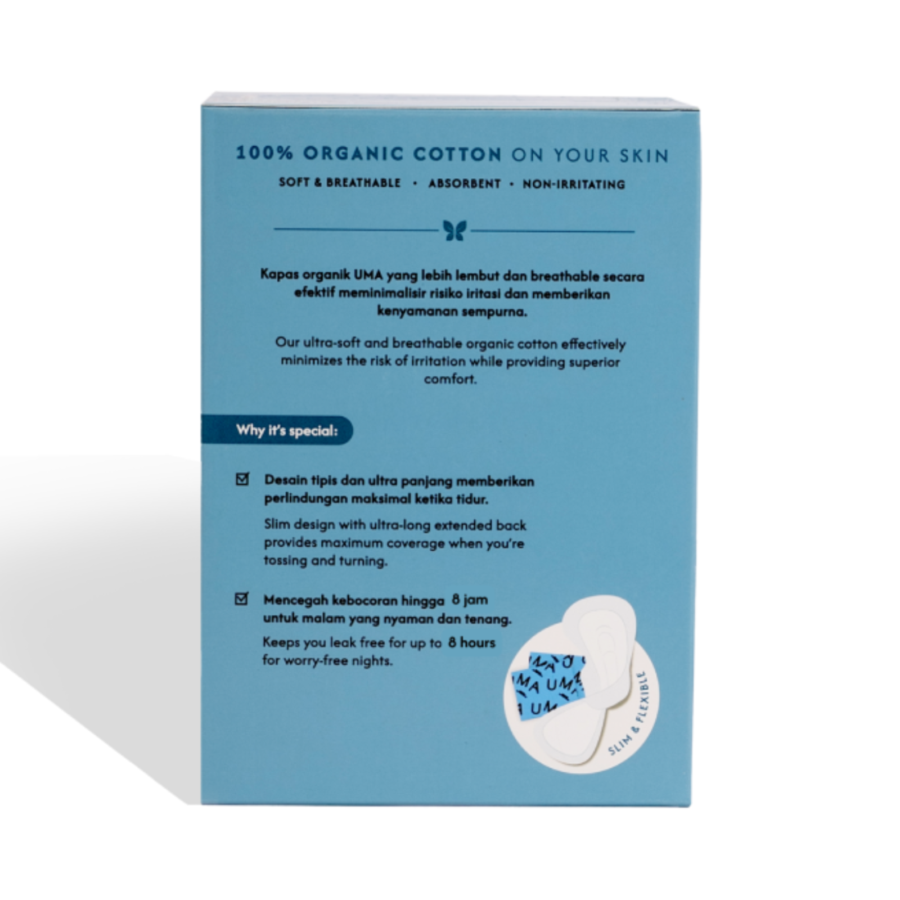 Uma Organic Cotton Cover Pads Ultra Slim Overnight 35cm Pembalut Kewanitaan 8pads