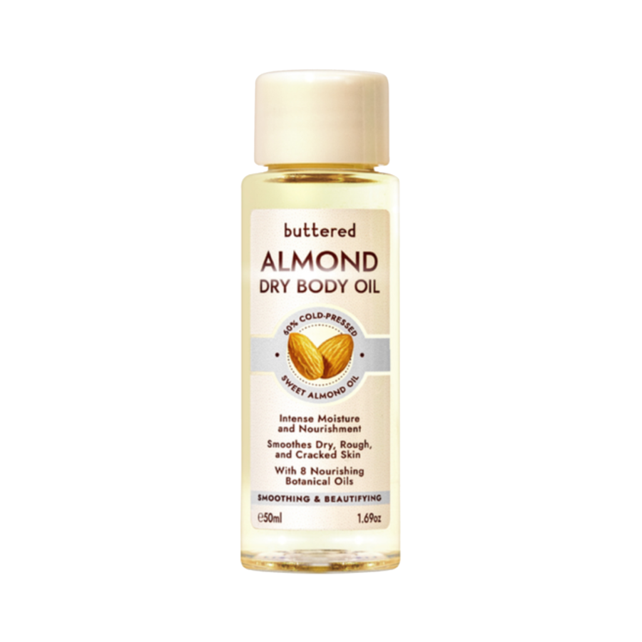 Buttered Almond Dry Body Oil 60% Cold Pressed Sweet Almond Oil/Minyak Perawatan Badan 50ml