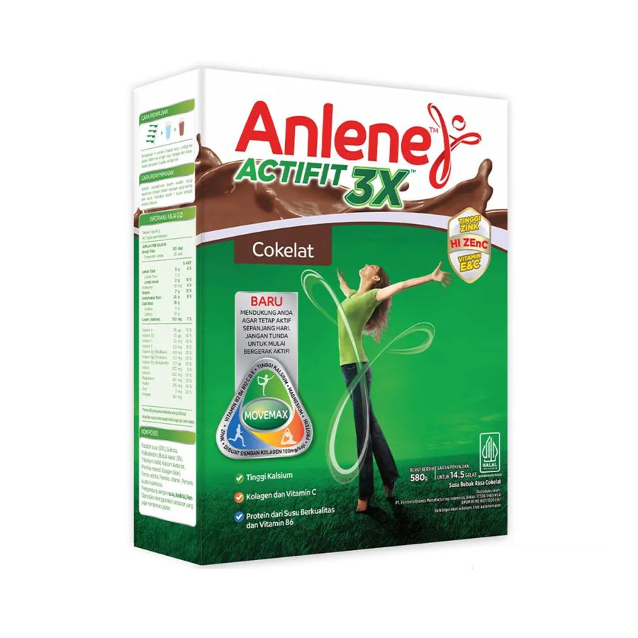 Anlene Actifit 3X Cokelat Susu Bubuk Dewasa 570gram
