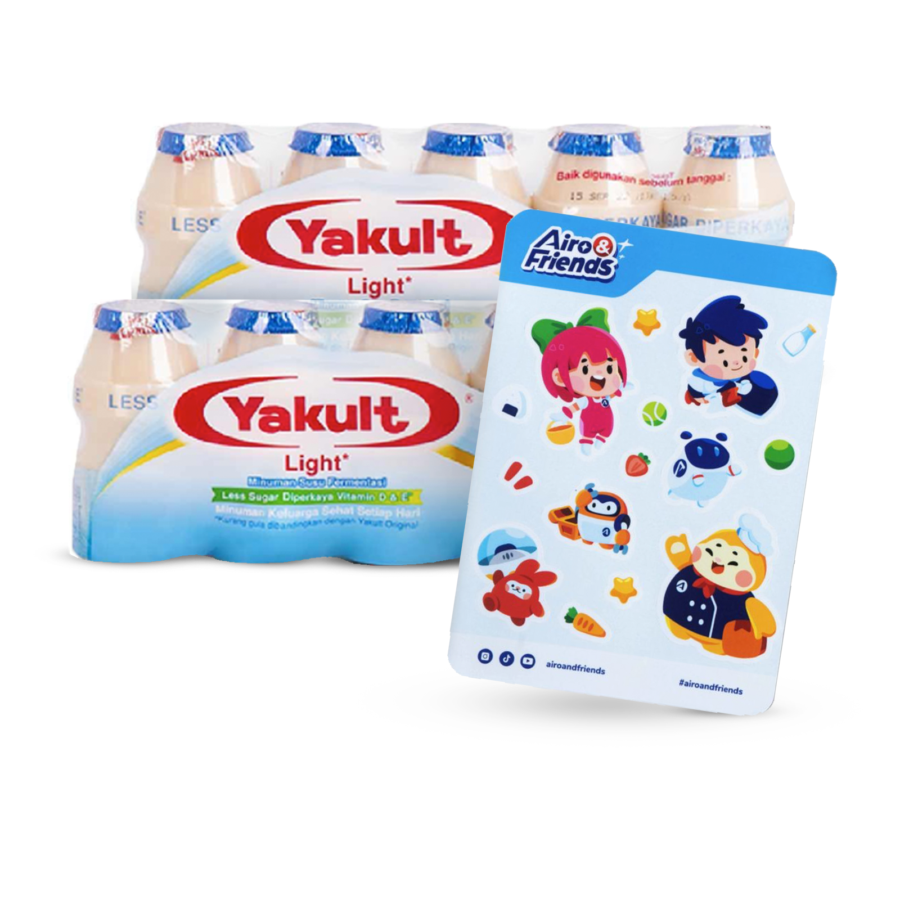 Bundle 2 Yakult Light Less Sugar 5 pcs Get 1 Sticker Sheet Airo & Friends Chibi