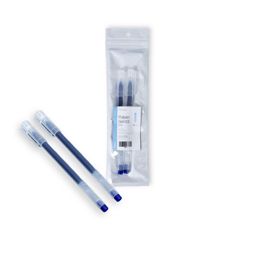Pulpen Gel 0,5mm Biru A Basics 2pcs