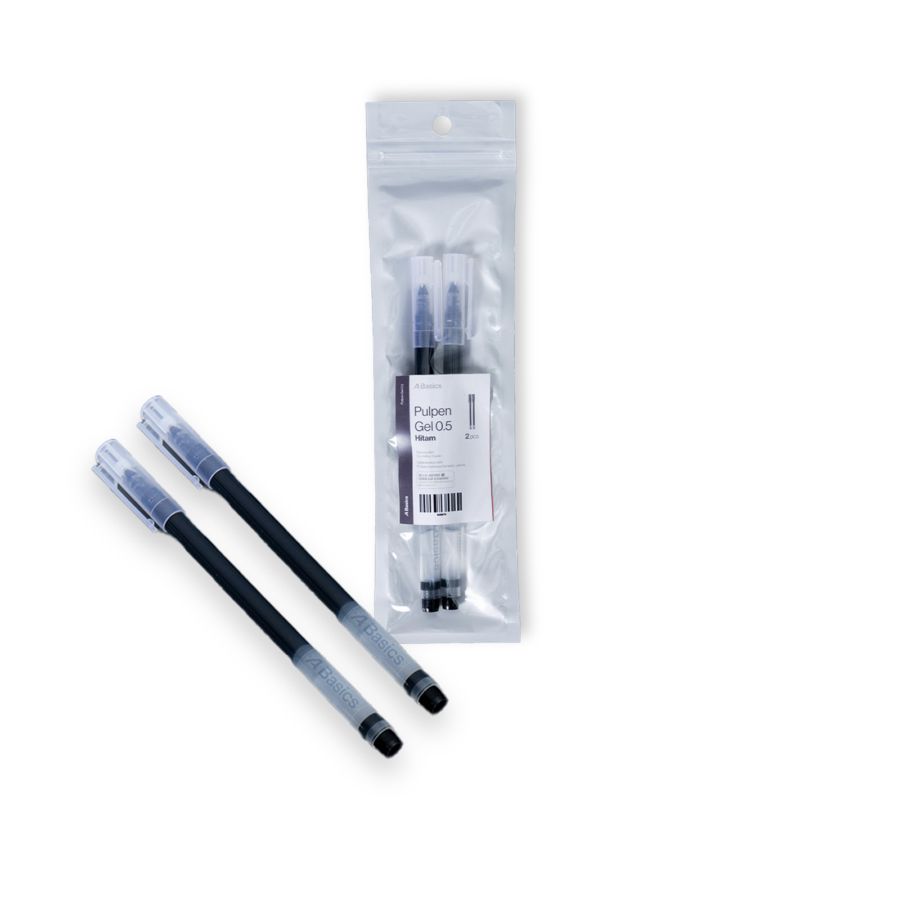 Pulpen Gel 0,5mm Hitam A Basics 2pcs