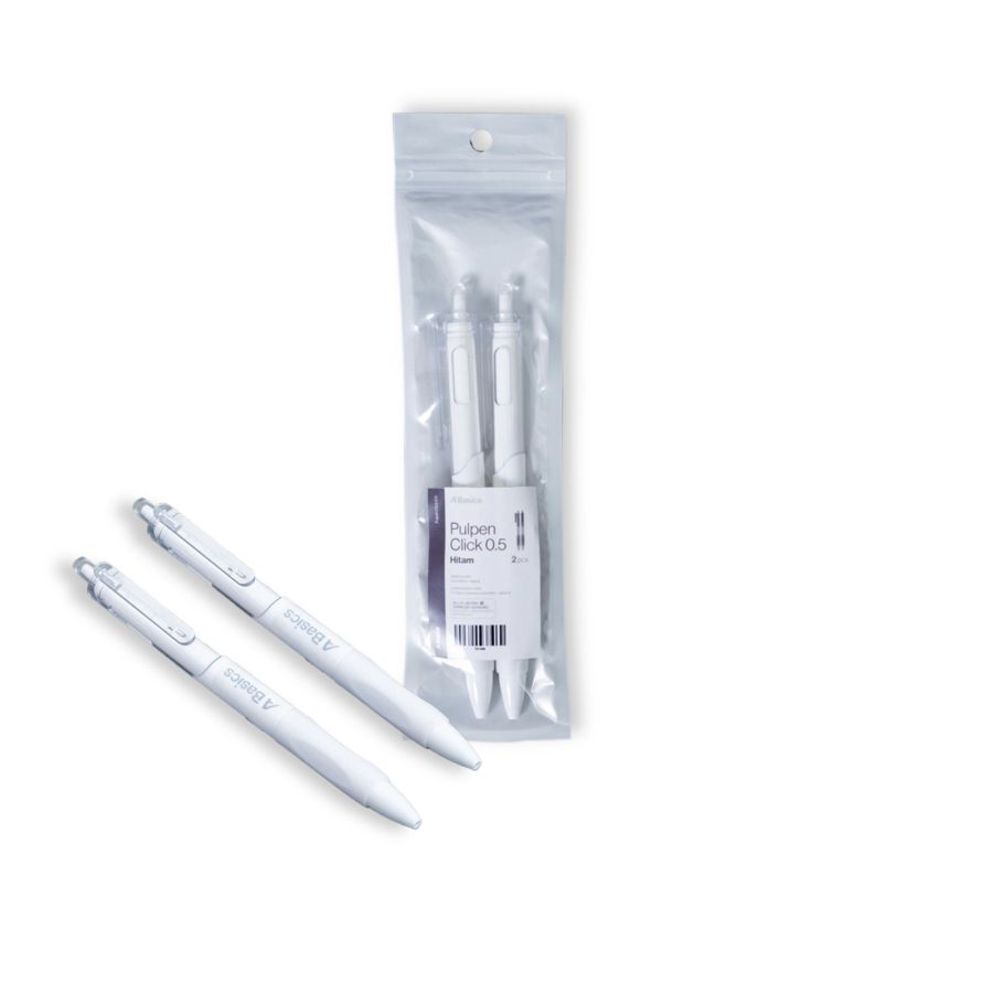 Pulpen Click 0,5mm Hitam A Basics 2pcs