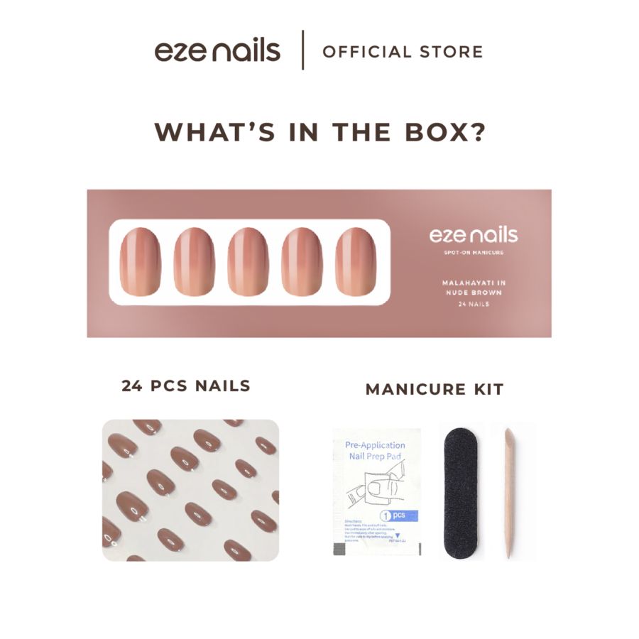 Eze Nails Malahayati In Nude Brown (Kuku Palsu Tempel) 1pack