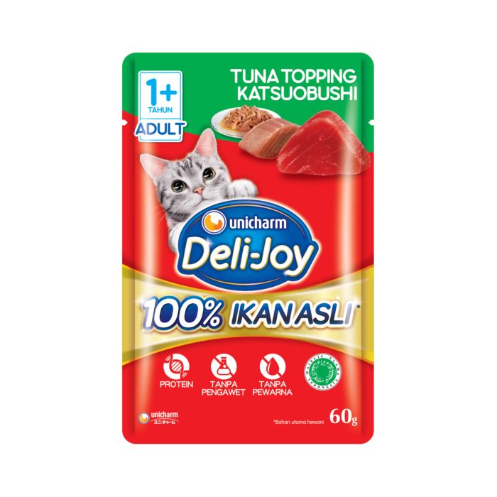 Unicharm Deli-Joy Tuna Topping Katsuoboshi Adult Makanan Kucing