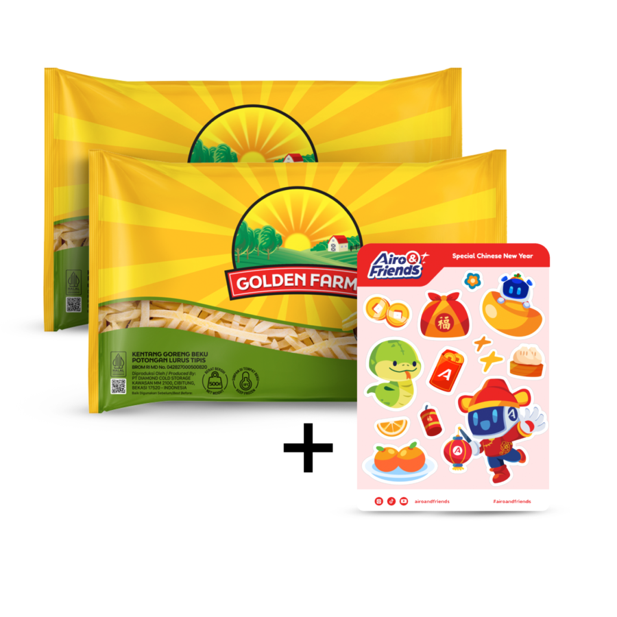 [Bundle] 2 Golden Farm French Fries Shoestring/Kentang Beku 500 gram + 1 Sticker Sheet Airo & Friends - CNY Edition