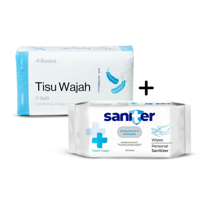 Bundle Hemat Soft Facial Tissue A Basics dan Saniter Personal Wipes