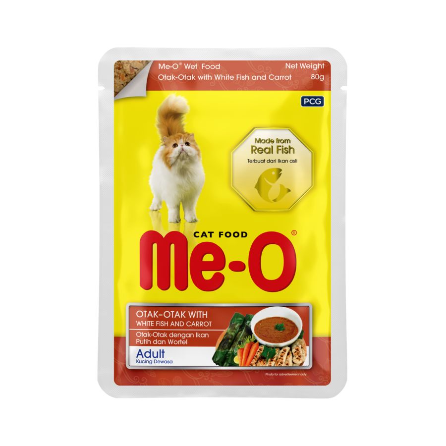 Me-O Pouch Cat Adult Otak-Otak White Fish & Carrot Makanan Kucing 80gram