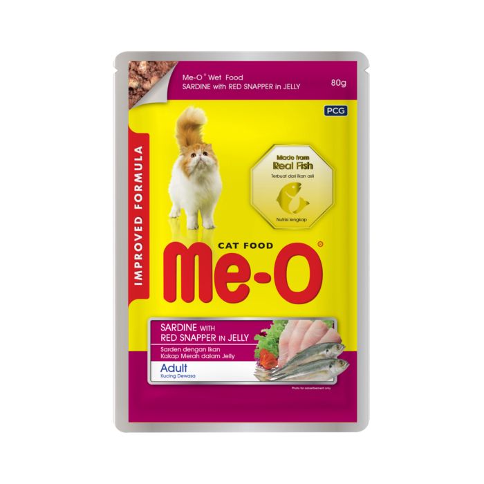 Me-O Pouch Cat Adult Sardine & Red Snapper Makanan Kucing