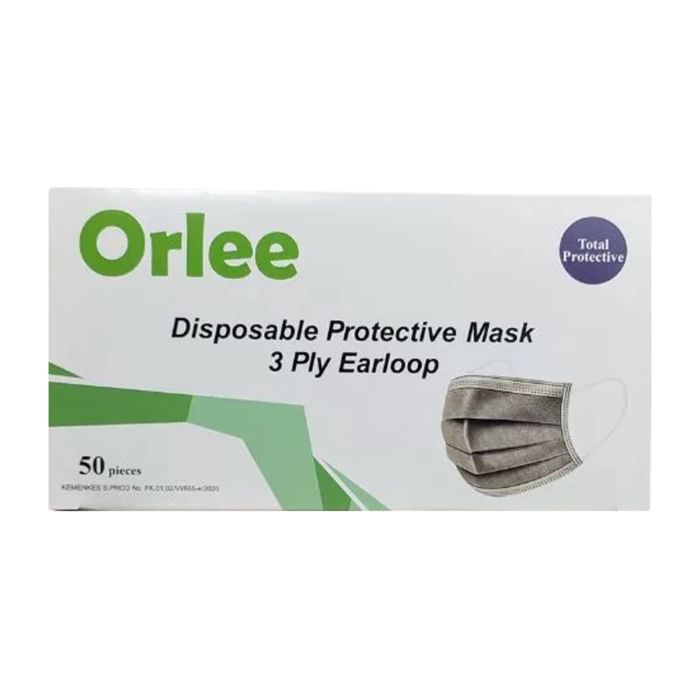Orlee Masker Medis 3Ply Abu Earloop Kemenkes 3Ply 50 Pcs