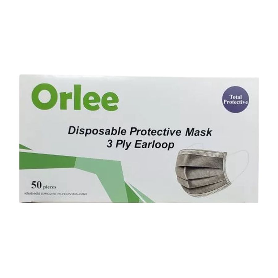 Orlee Masker Medis 3Ply Abu Earloop Kemenkes 3Ply 50 Pcs 1pack