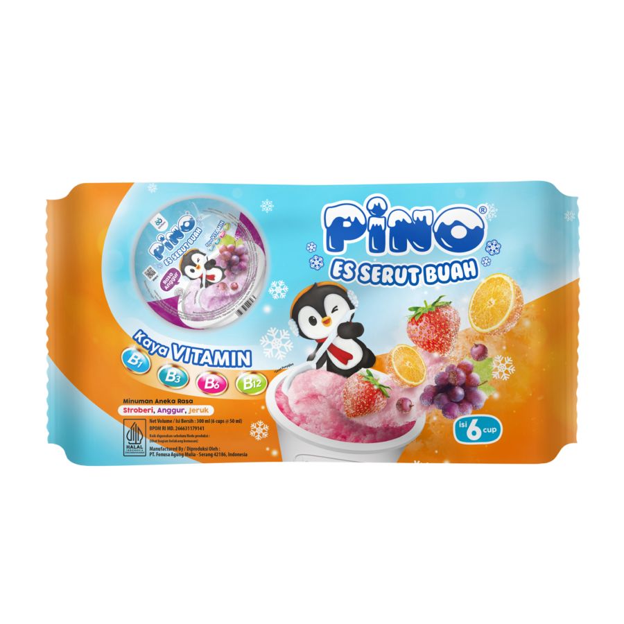 Pino Ice Cup Bag Assorted (Strawberry, Grape, Orange) 12x6 250gram