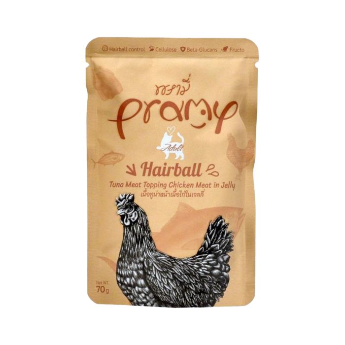 Pramy Adult Hairball Tuna Meat With Chicken in Jelly Makanan Basah Kucing