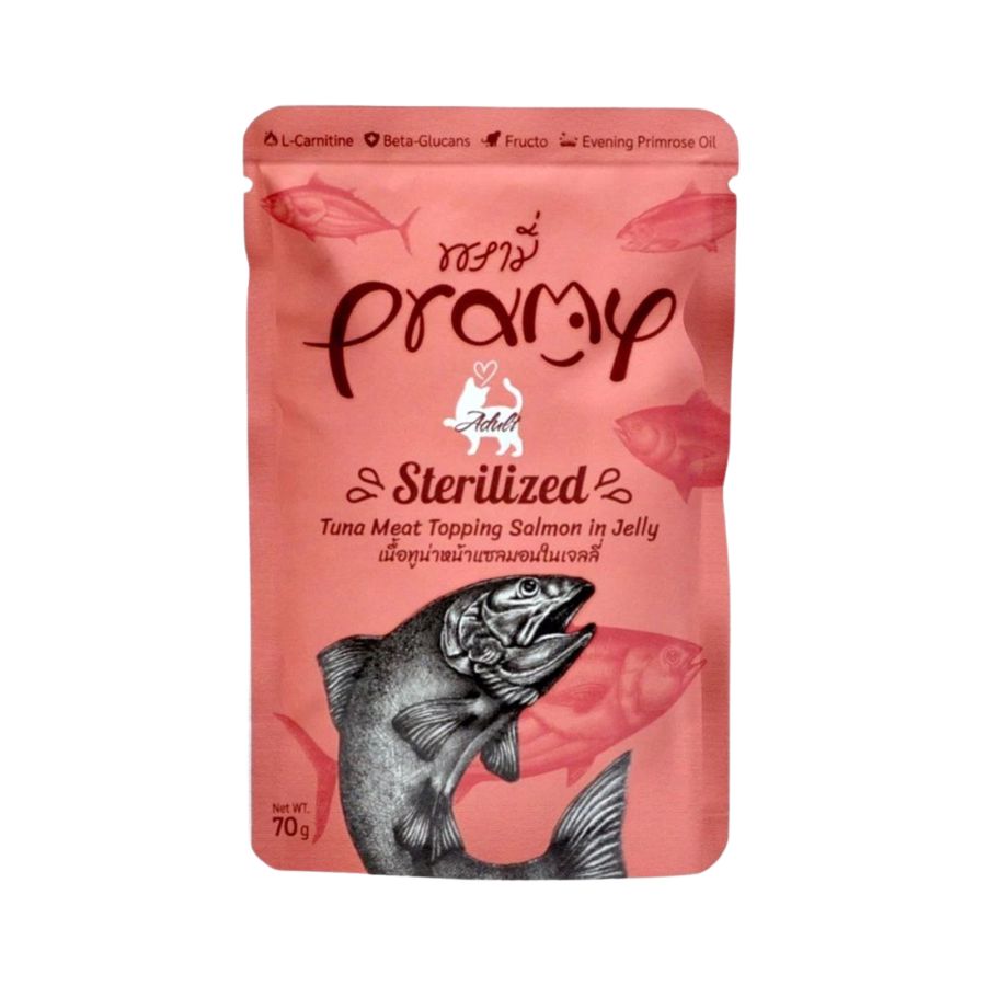 Pramy Adult Sterilized Tuna Meat With Salmon in Jelly Makanan Basah Kucing 70gram