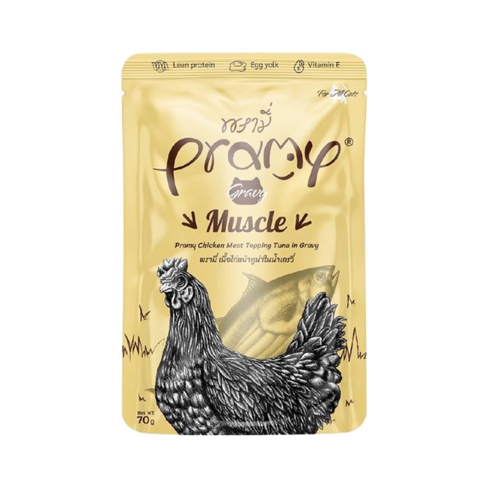 Pramy Muscle Chicken Meat with Tuna in Gravy Makanan Basah Kucing