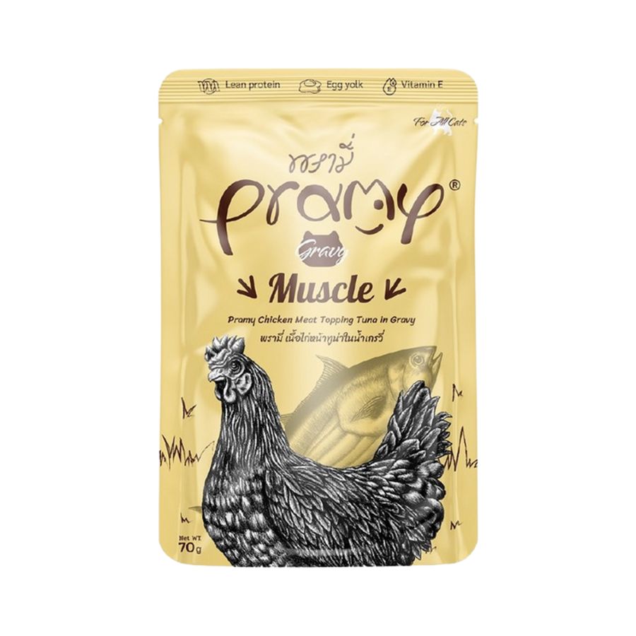 Pramy Muscle Chicken Meat with Tuna in Gravy Makanan Basah Kucing 70gram