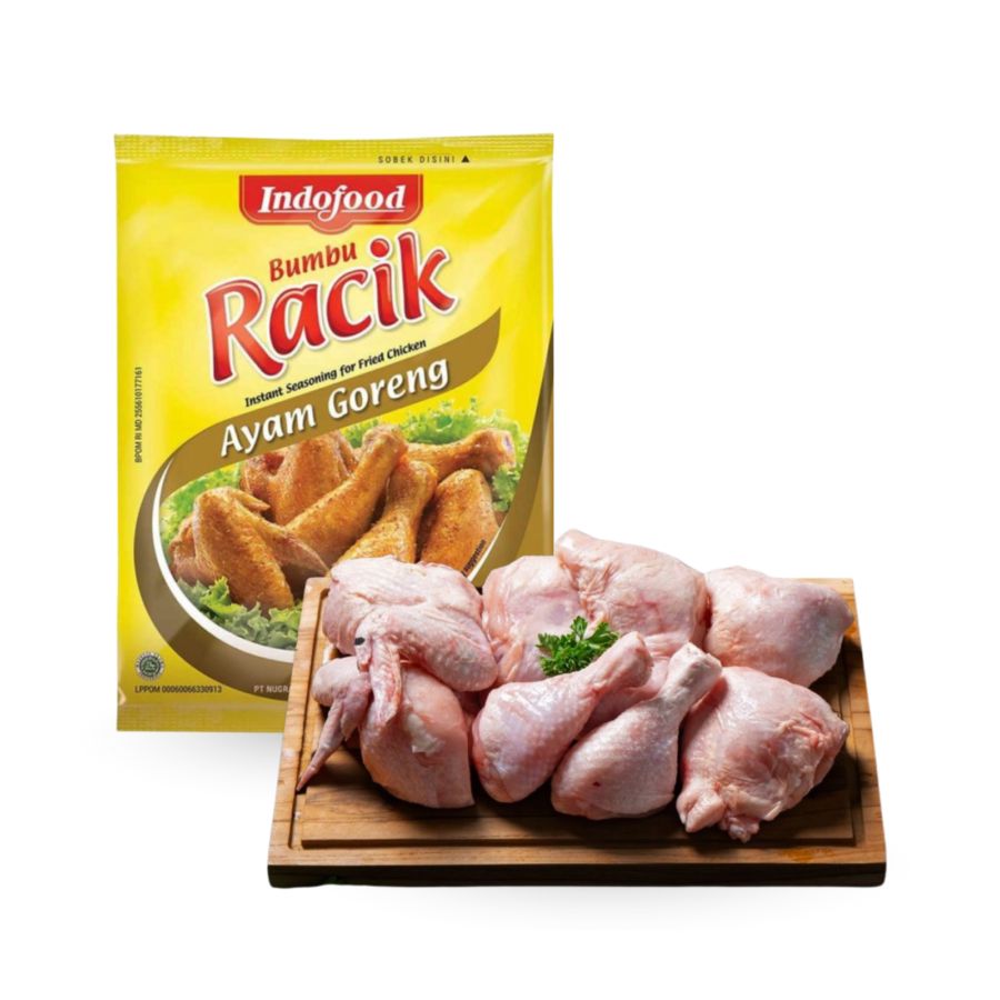 Indofood Bumbu Racik Ayam Goreng 26 gram & Olagud Ayam Potong 8 Probiotik 900 gram