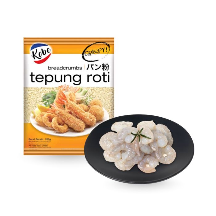 Kobe Breadcrumbs Tepung Roti Crispy 200 gram & Udang Kupas Vanamei Size L - Astro Goods 500 gram