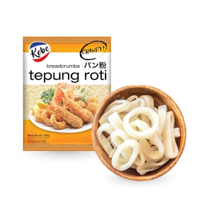 Kobe Breadcrumbs Tepung Roti Crispy 200 gram & Cumi Ring - Astro Goods 250 gram