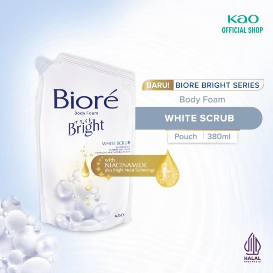 Biore Bright White Scrub Body Foam Pouch 380ml