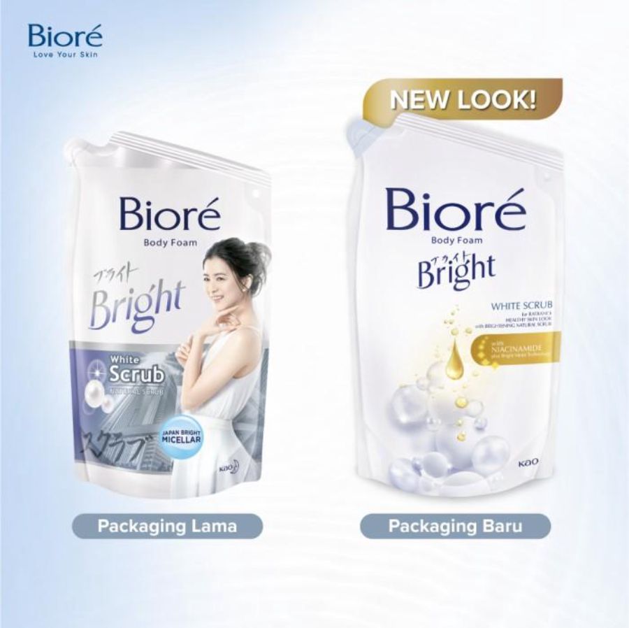 Biore Bright White Scrub Body Foam Pouch 380ml