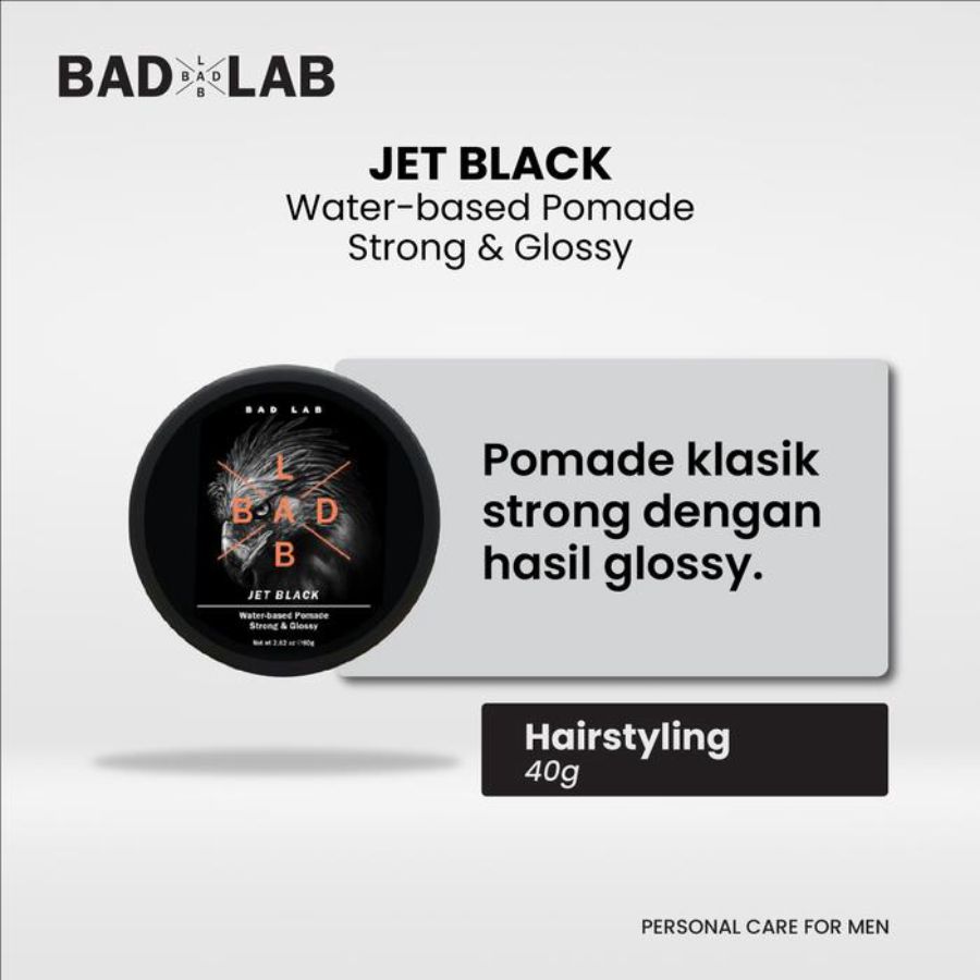 Bad Lab Jet Black Strong & Glossy Water Based Pomade Cup 40gram