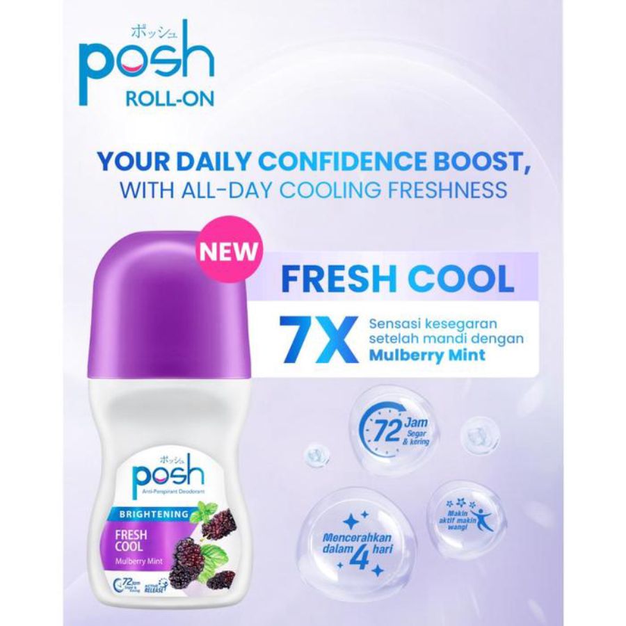 Posh Brightening Fresh Cool Mulberry Mint Roll On Deodorat 50ml 1pcs