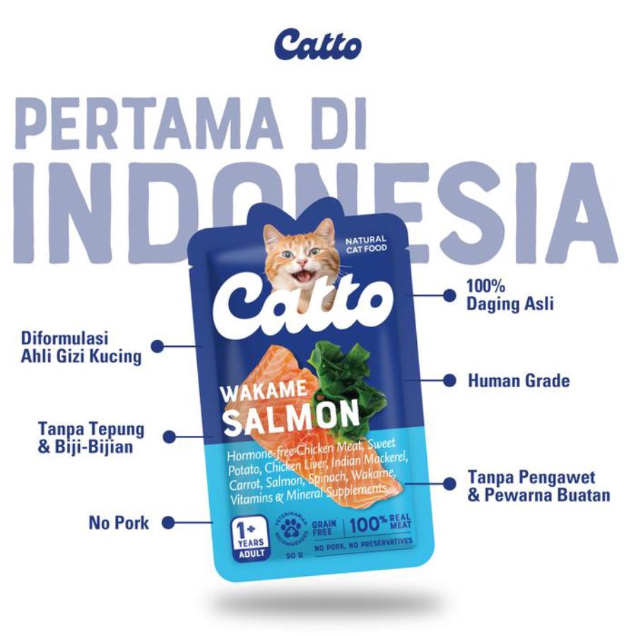 Catto Natural Wakame Salmon Adult Makanan Basah Kucing 50gram