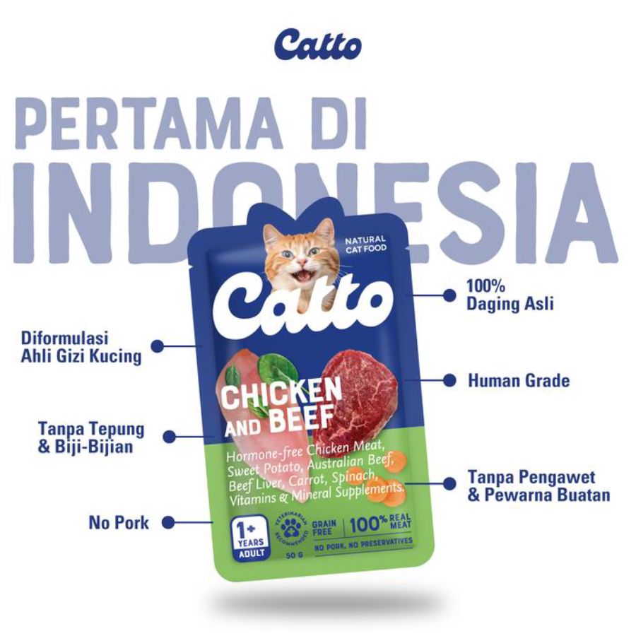 Catto Natural Chicken and Beef Adult Makanan Kucing 50gram