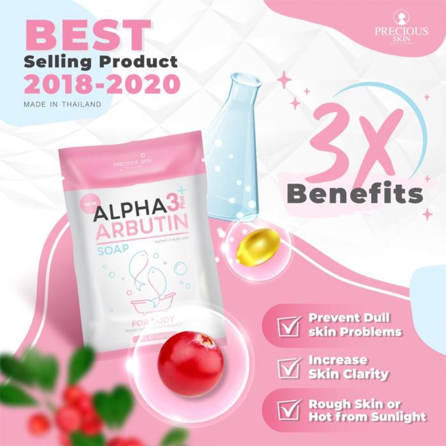 Precious Skin Thailand Alpha Arbutin 3 Plus Collagen Whitening Bar Soap 80gram