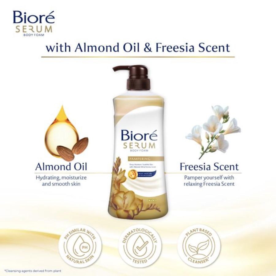 Biore Pampering Almond Oil & Freesia Scent Serum Body Foam 550ml