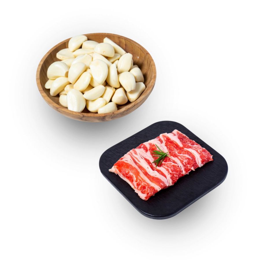 Bundle Bawang Putih Kupas Astro Farm 100 gram & Daging Shortplate Slice Import Astro Goods 250 gram