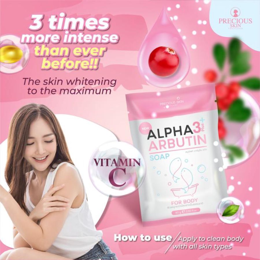 Precious Skin Thailand Alpha Arbutin 3 Plus Collagen Whitening Bar Soap 80gram