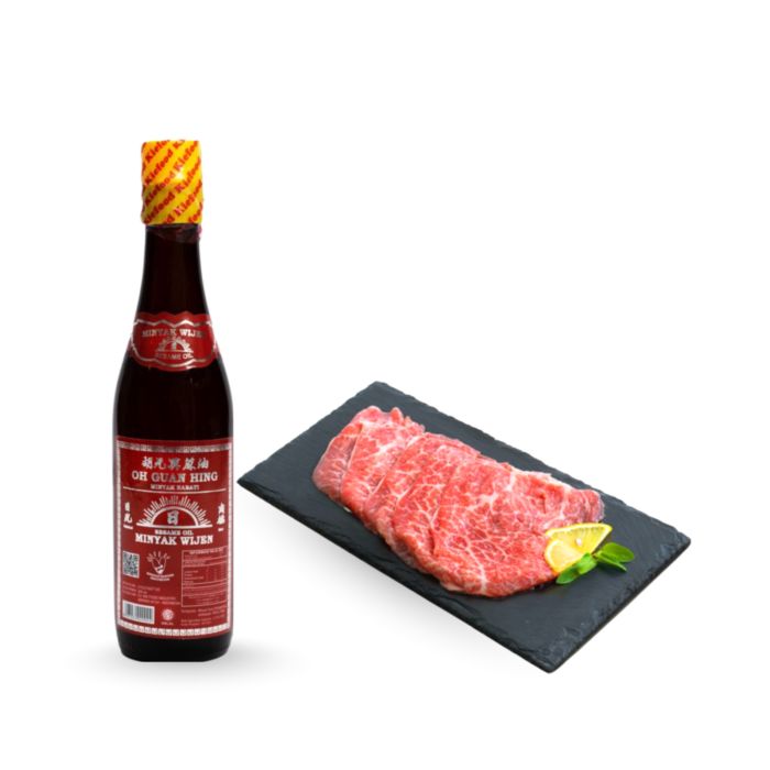 Oh Guan Hing Minyak Wijen 300 ml & Japanese Wagyu A5 Rosu Sashi 100 gram
