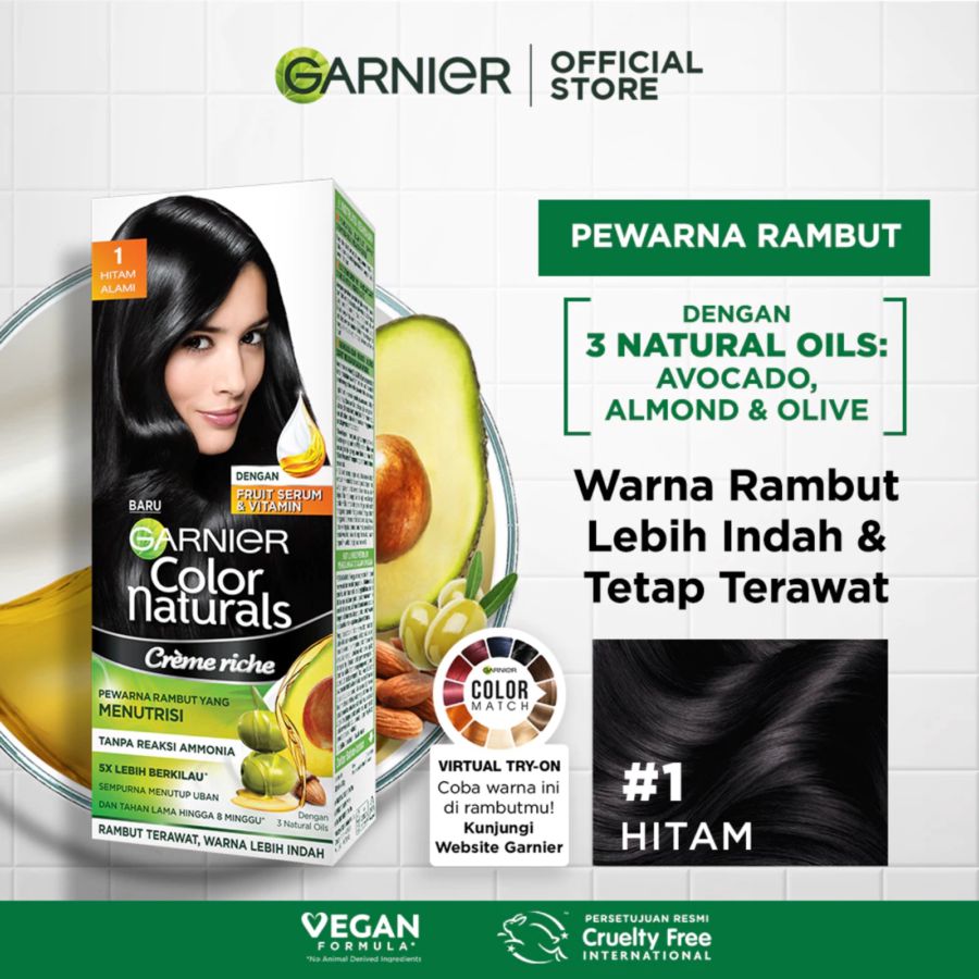 Garnier Creme Riche Hitam Alami Hair Color Naturals 50ml