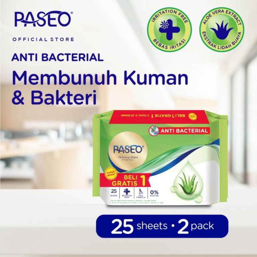 Buy 1 Get 1 Paseo Anti Bacterial Wet Wipes 25sheets