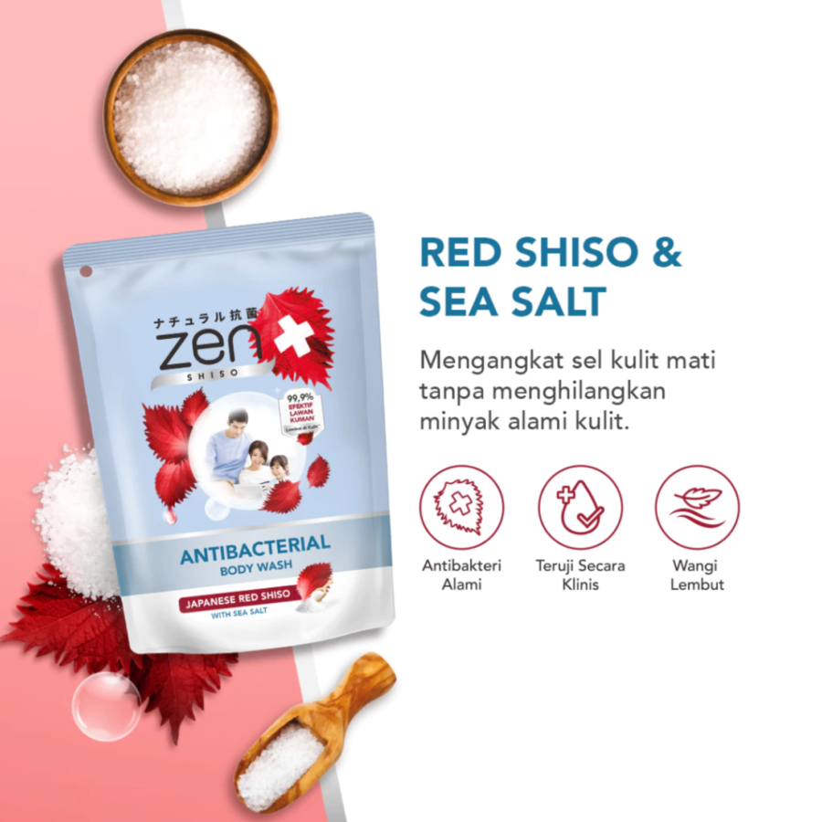 Zen Japanese Red Shiso with Sea Salt Antibacterial Body Wash Refill 400ml