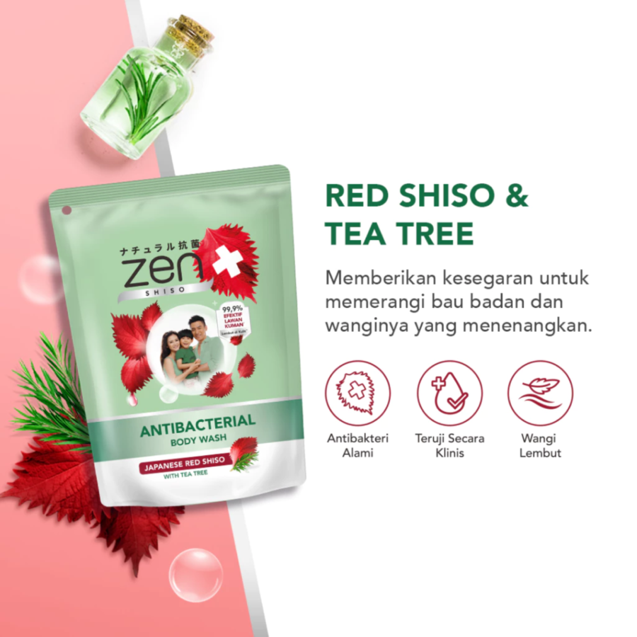 Zen Japanese Red Shiso with Pure Tea Tree Antibacterial Body Wash Refill 400ml