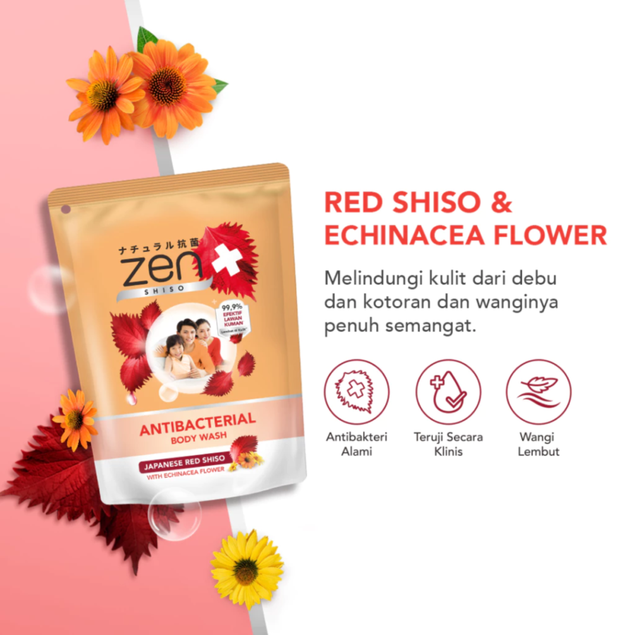 Zen Japanese Red Shiso with Echinacea Flower Antibacterial Body Wash Refill 400ml