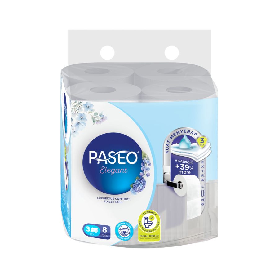 Paseo Elegant Luxurious Comfort Toilet Tissue 900 Ply  Non Emboss 8rolls