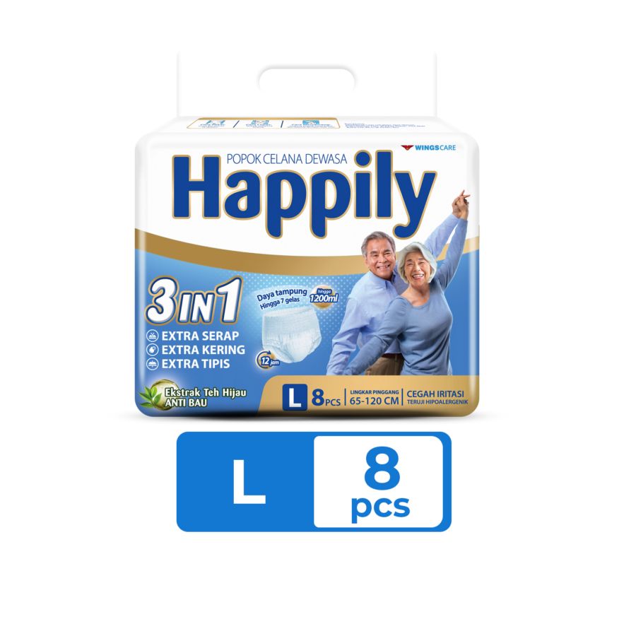 Happily 3in1 Popok Celana Dewasa L8 1pack