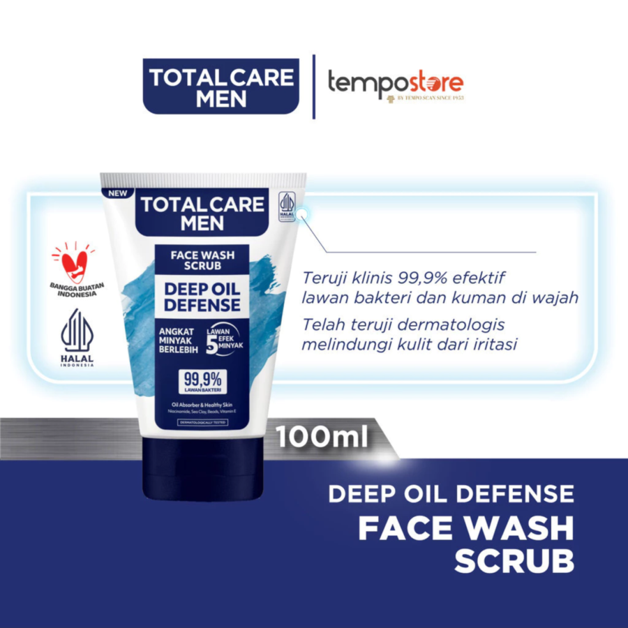 Total Care Men Deep Oil Defense Scrub Face Wash 100ml
