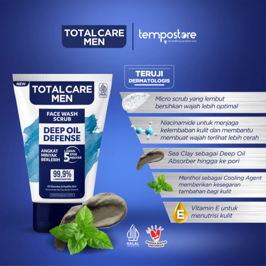 Total Care Men Deep Oil Defense Scrub Face Wash 100ml