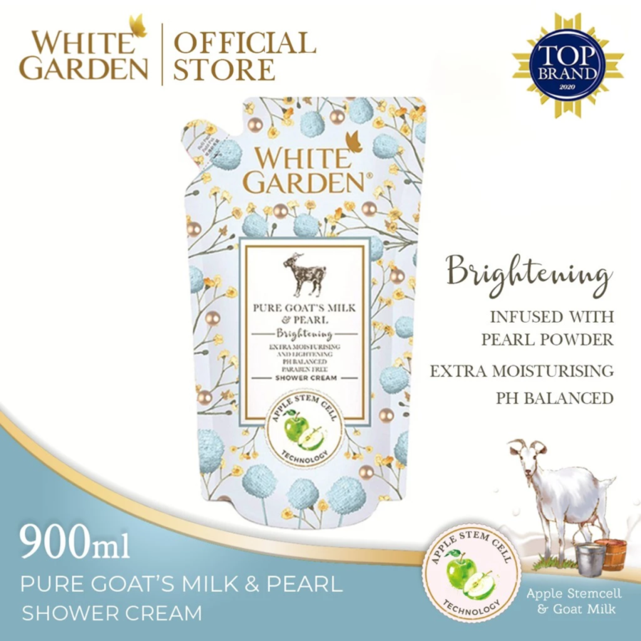 White Garden Brightening Pure Goat Milk & Pearl Shower Cream Refill 900ml